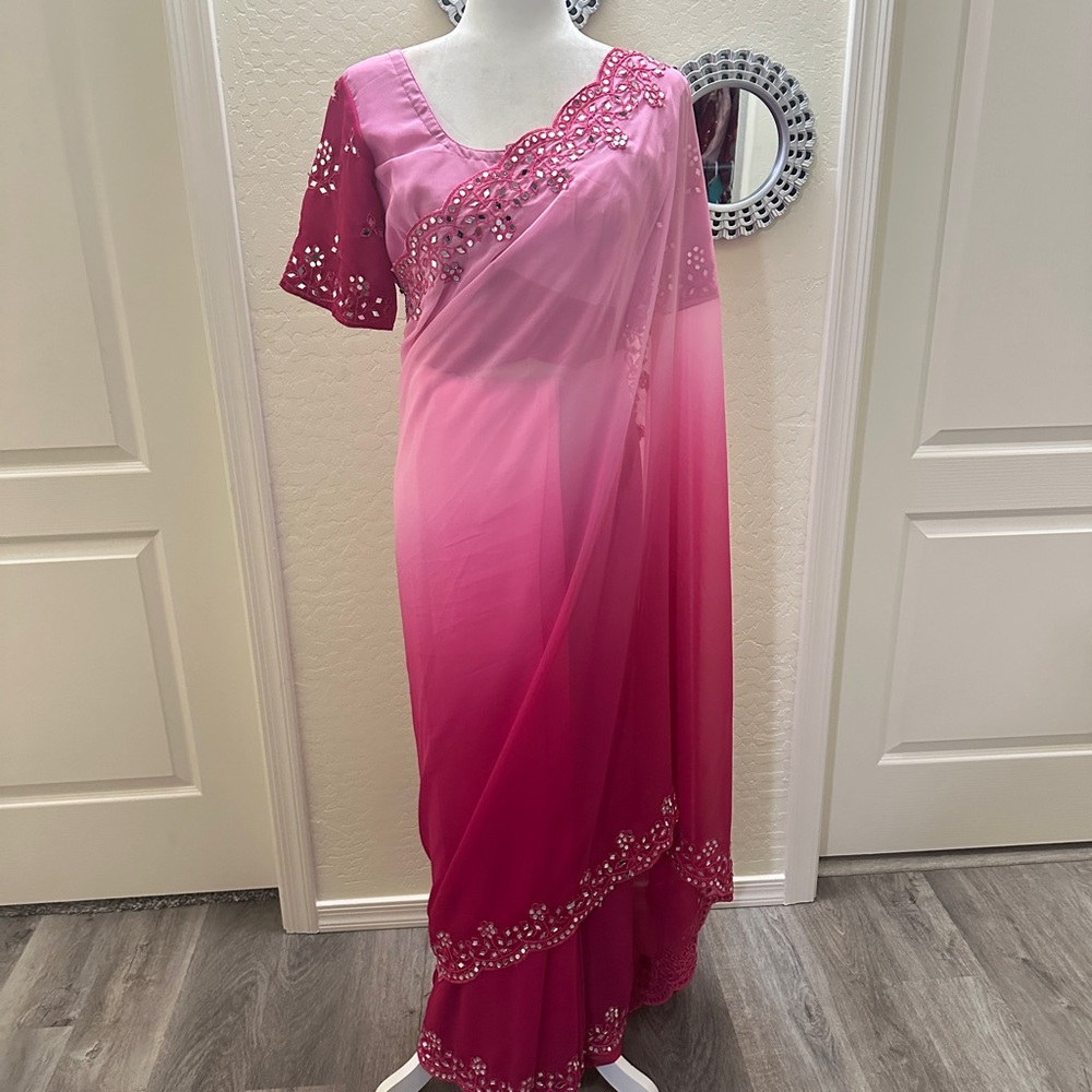Elegant Pink Ombre Saree